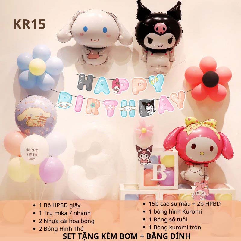 Product image [KÈM QUÀ TẶNG-GIAO HỎA TỐC]Set bóng trang trí sinh nhật chủ đề hoạt hình Kuromi Sanrio đủ mẫu cho bé KRM015