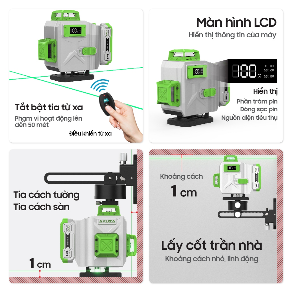 [Chính Hãng] Máy Cân Bằng Laser Akuza-GLS 4D PRO 16 tia xanh,Máy bắn cốt Laze Cao Cấp
