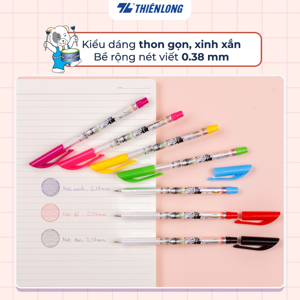 Product image Combo 5/10/20 Bút bi Thiên Long TL-062 ngòi 0.38mm mực xanh/đỏ/đen có nắp đậy, đầu bi nhỏ tạo nét viết thanh mảnh 4
