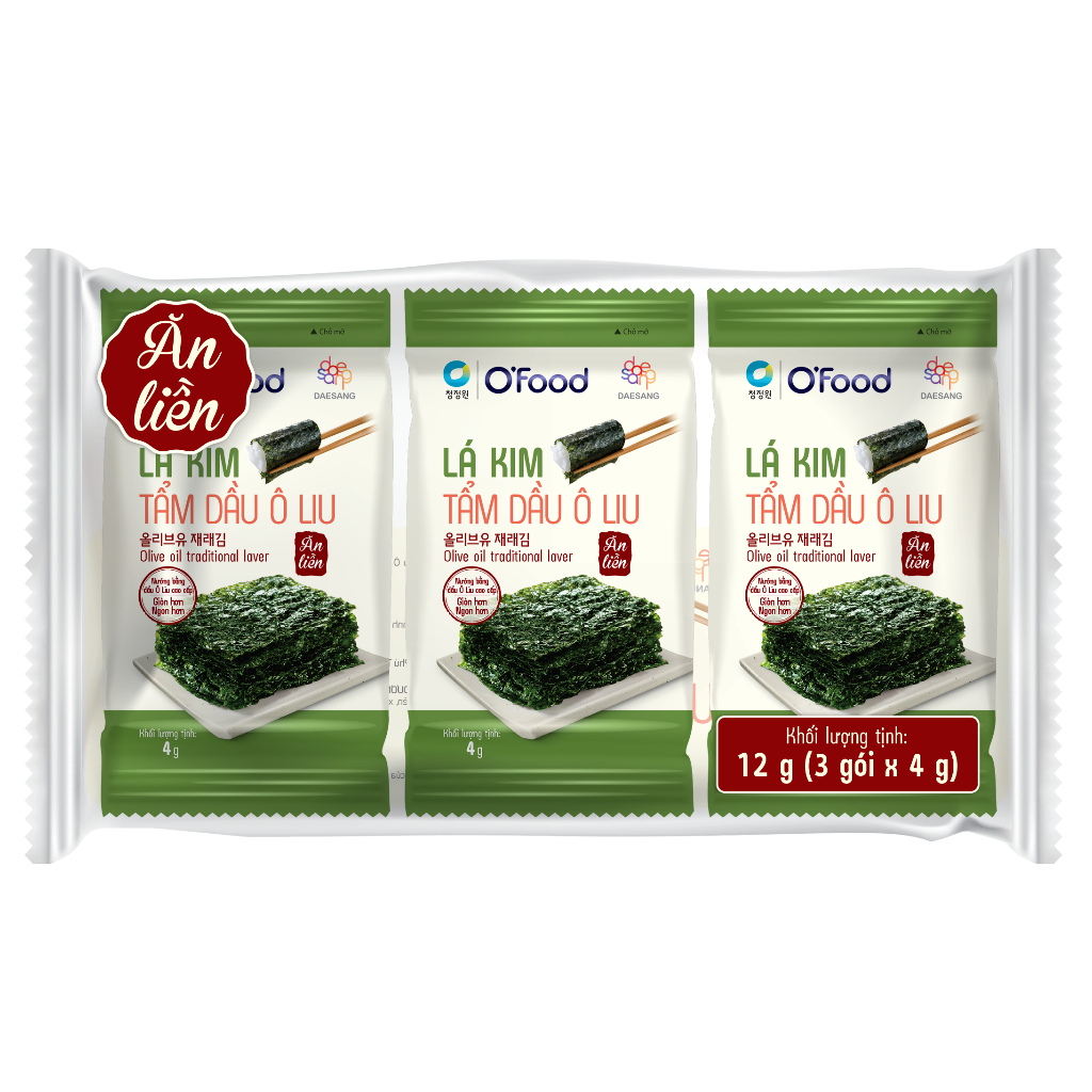 Ảnh Combo 3 lốc (9 gói)  rong biển / Lá kim 4G tẩm dầu Oliu O'food giòn, thơm, gia vị vừa miệng, ăn liền hoặc ăn kèm 4