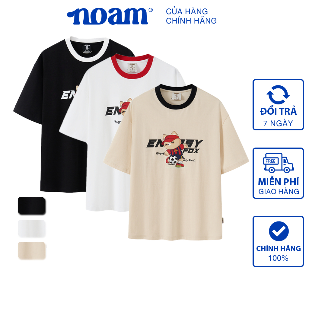 Ảnh Áo thun Form rộng NOAM Nafox Playmaker Unisex 100% Cotton - Màu đen/trắng/be 1