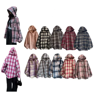 Áo Khoác Sơ Mi Caro Flannel Nam Nữ Có Nón Trùm Đầu SMN