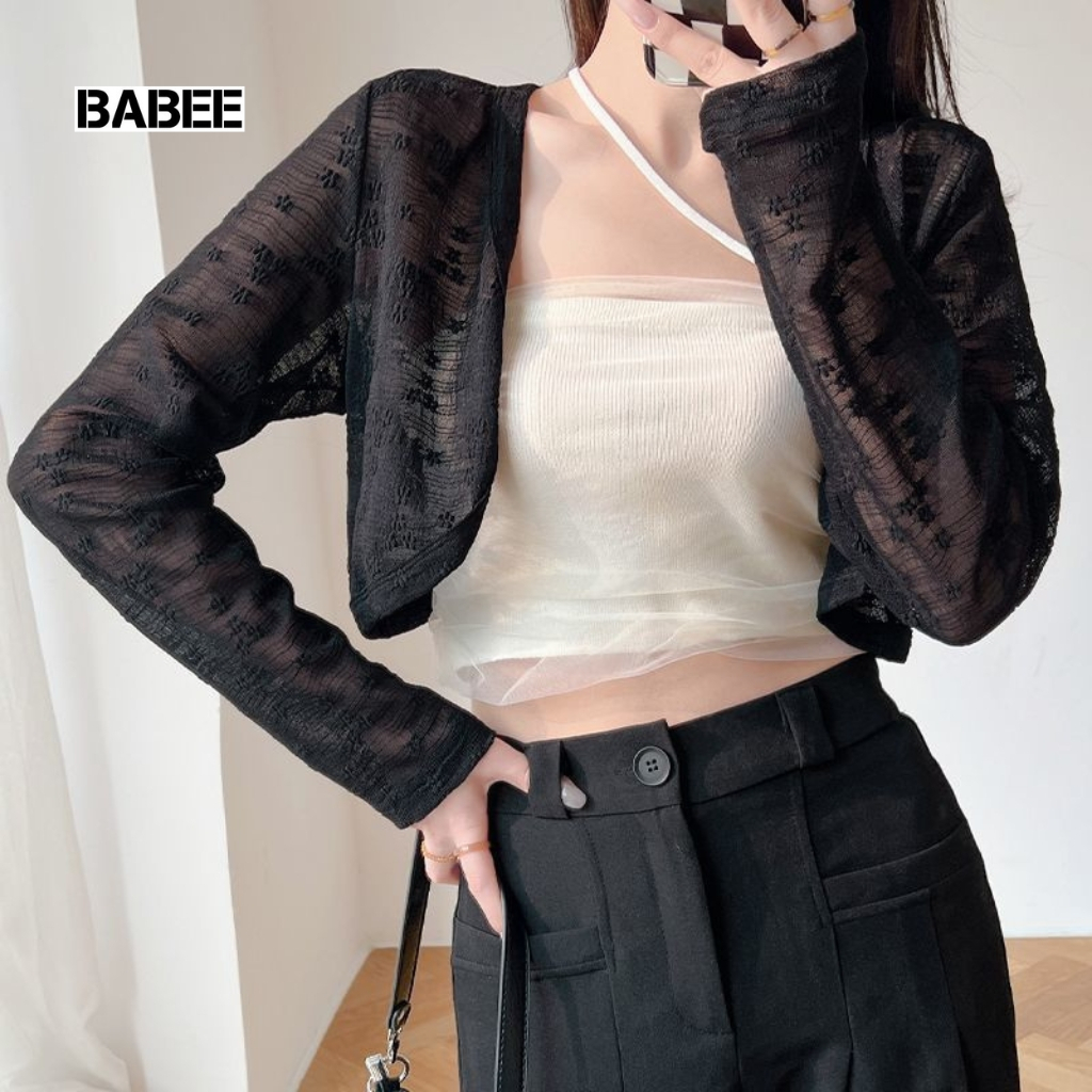 Áo Khoác Cardigan Croptop Nữ BABEE Tay Dài Chất Len Hoa Nổi Kiểu Dáng Điệu Đà Sang Trọng Nữ Tính
