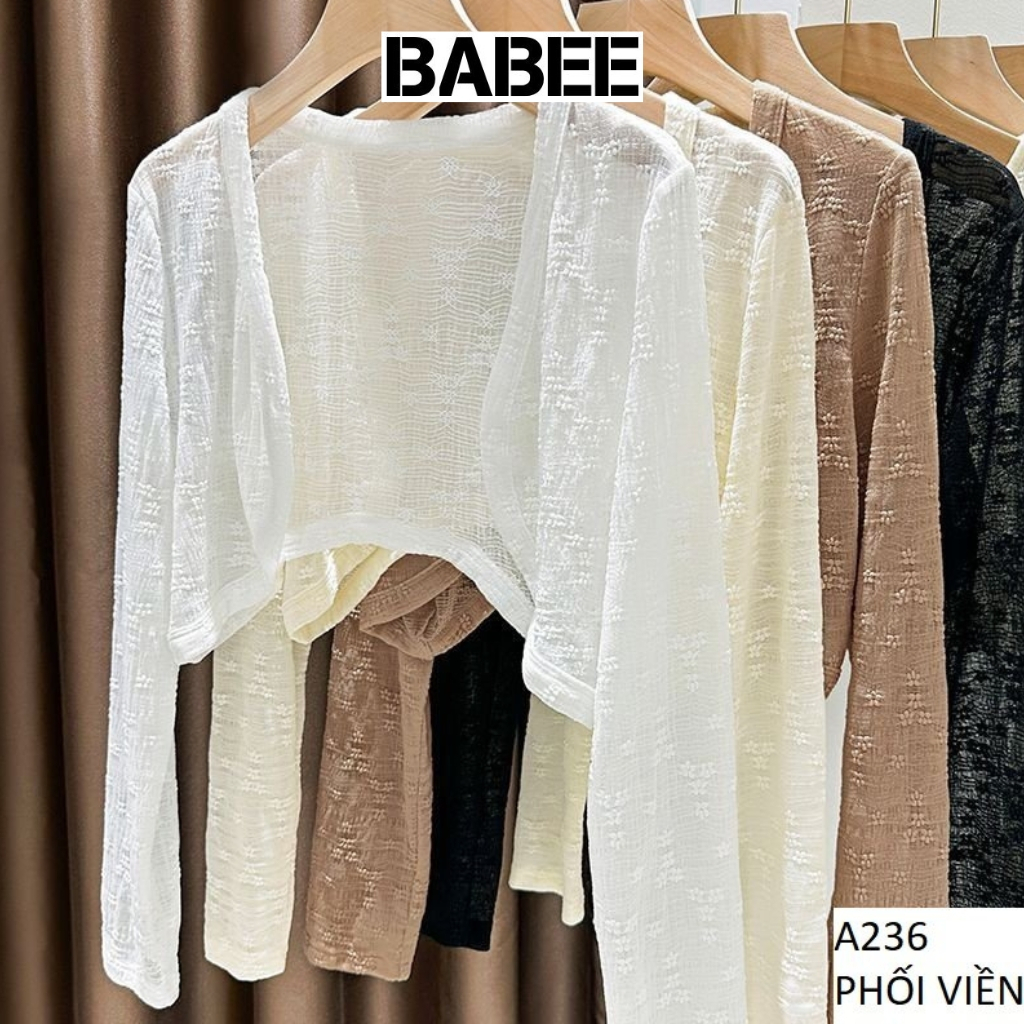 Áo Khoác Cardigan Croptop Nữ BABEE Tay Dài Chất Len Hoa Nổi Kiểu Dáng Điệu Đà Sang Trọng Nữ Tính