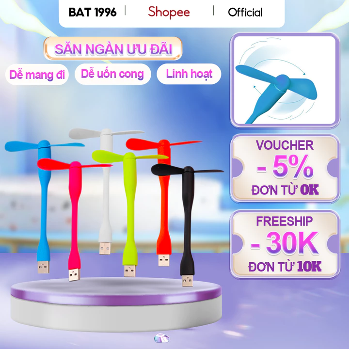 Quạt USB mini siêu mạnh, quạt USB không chổi than, quạt USB cắm máy tính, quạt USB mini 2 cánh rời siêu mát BAT 1996
