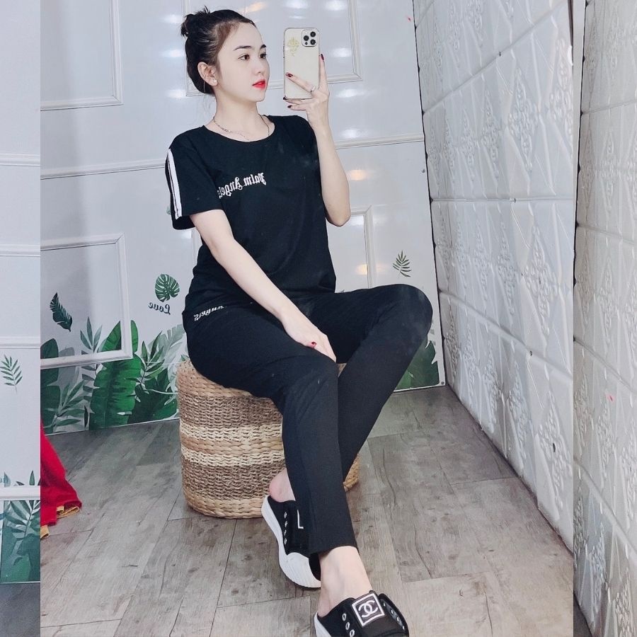 Đồ Bộ Nữ Mặc Nhà ESHOP Bigsize 43-85kg Thun Cotton Co Giãn, Áo Tay Ngắn Quần Dài Có Túi Năng Động