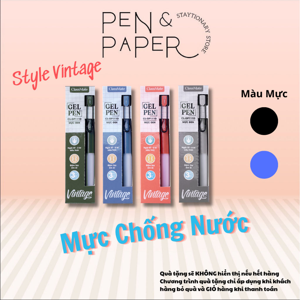 Bút Gel CLASSMATE Vintage Ngòi 0.5 mm Mực Xanh Đen Chống Nước Cao Cấp ...