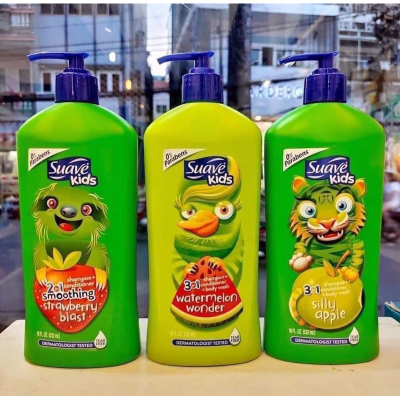 Tắm gội trẻ em Suave kids 3in1 532ml - hương táo- hương dưa hấu