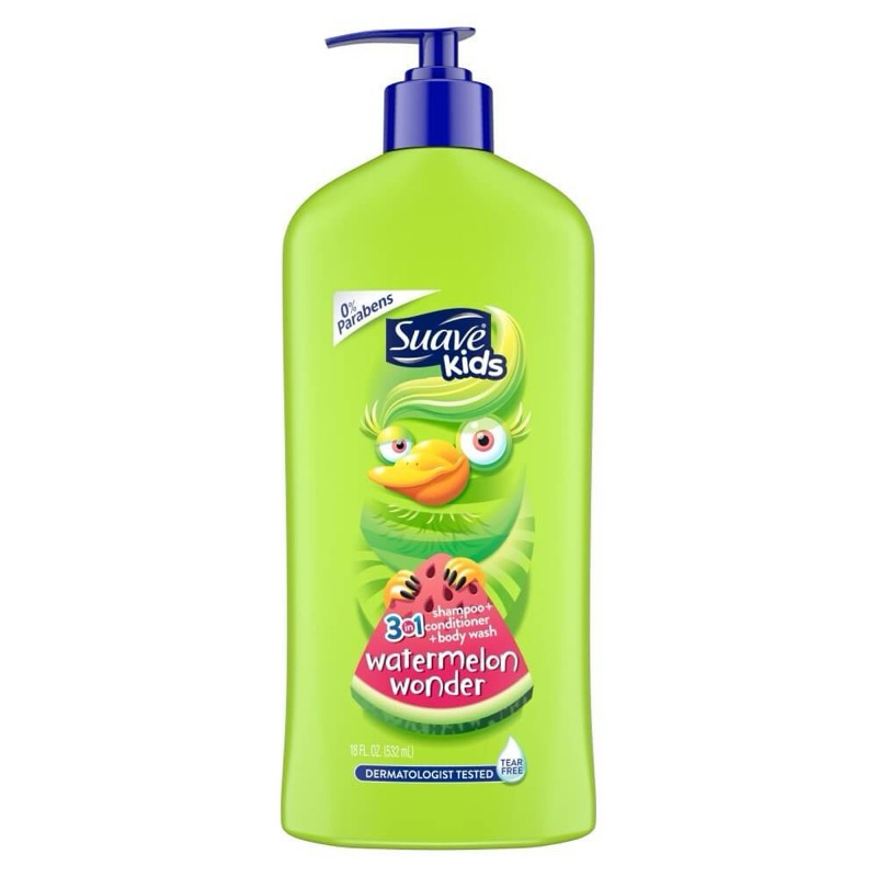 Tắm gội trẻ em Suave kids 3in1 532ml - hương táo- hương dưa hấu