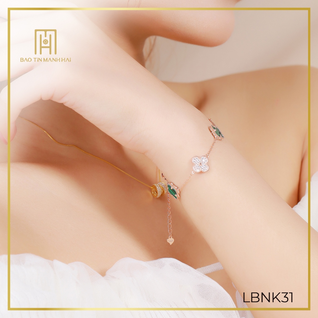 Ảnh Lắc tay bạc 925 xi hồng Bảo Tín Mạnh Hải họa tiết cỏ 4 lá đá vân xanh lá công nghệ HongKong BCLTB92KDH-309006 2
