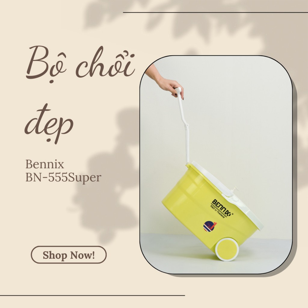 Chổi lau nhà 360 độ kèm thùng tự vắt có lồng inox chống gỉ Bennix BN-555 Super (Tặng kèm móc treo chổi)