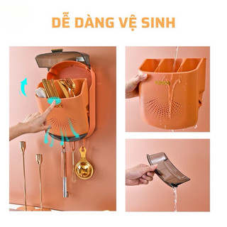 Hộp đựng đũa thìa treo tường thoáng khí chống ẩm mốc có khay đỡ nước
