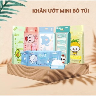 Set 8 Gói (64 tờ) Khăn Giấy Ướt Mini Dễ Thương Bỏ Túi Tiện Lợi, Khăn Giấy Ướt Đa Năng Không Mùi , An Toàn
