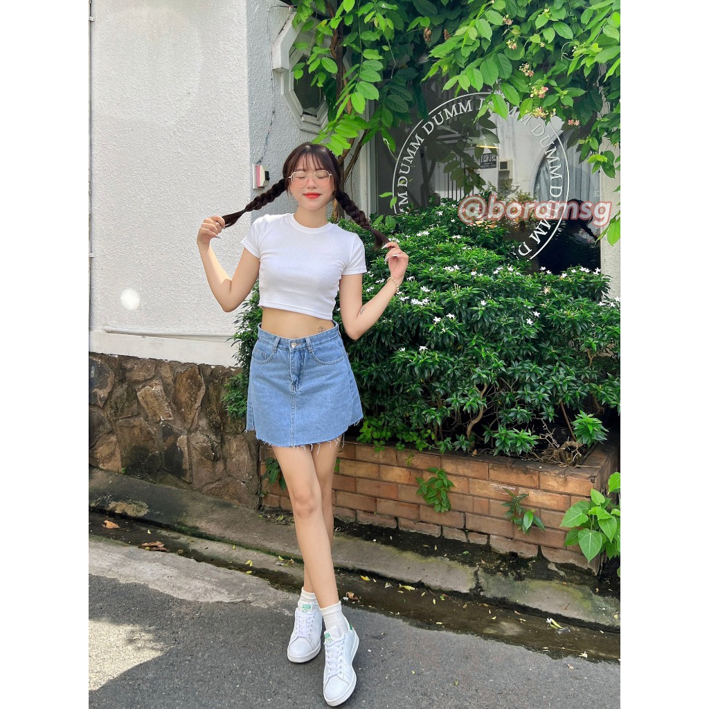 Chân váy jean lưng cao BORAM SG (có quần bảo hộ)