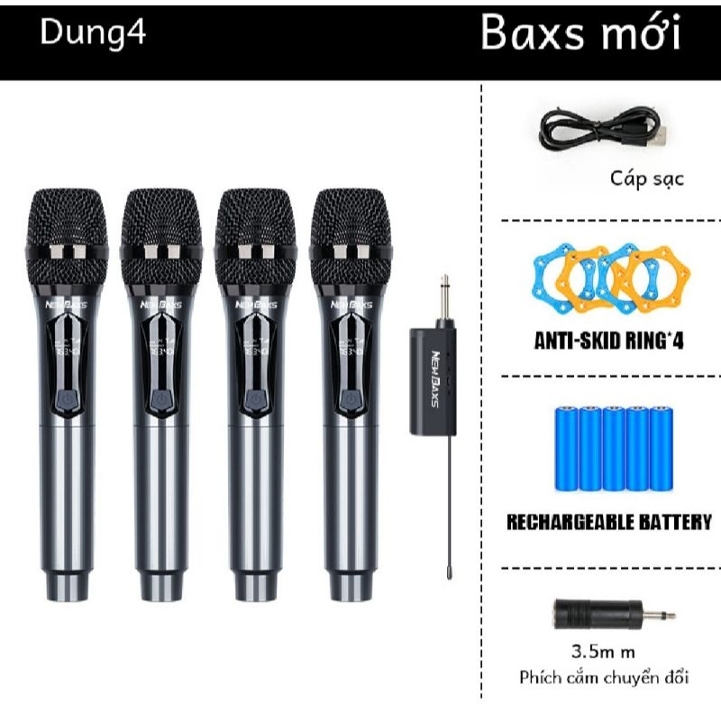BỘ 4 MICRO KHÔNG DÂY DÙNG PIN SẠC | Shopee Việt Nam