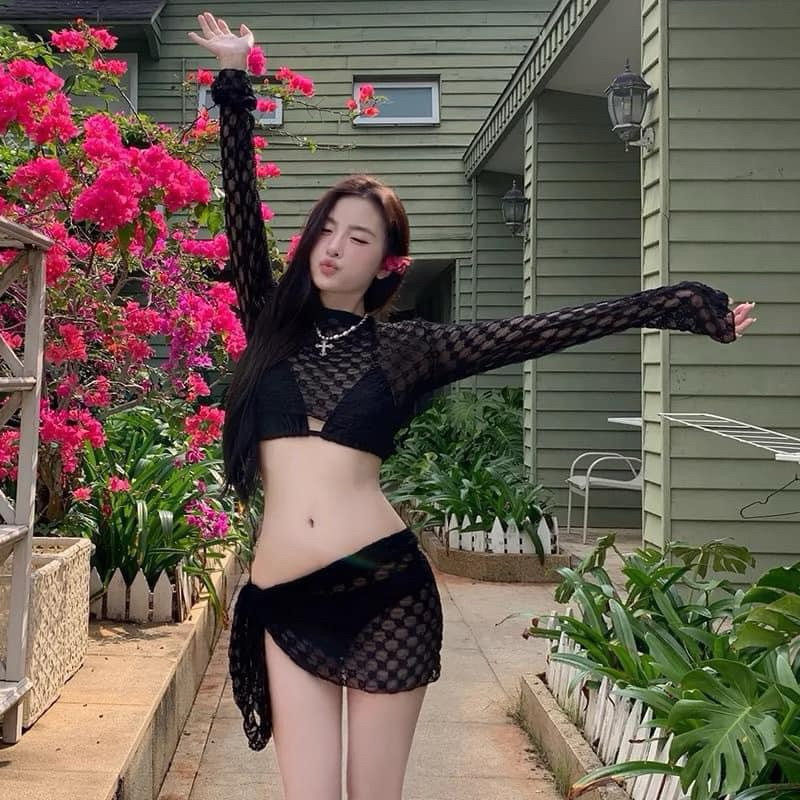 Set Bikini Đồ Bơi Nữ 4 Chi Tiết Áo Lưới Chồng Khăn Quấn Lưới Sang Chành 2024 BELLA