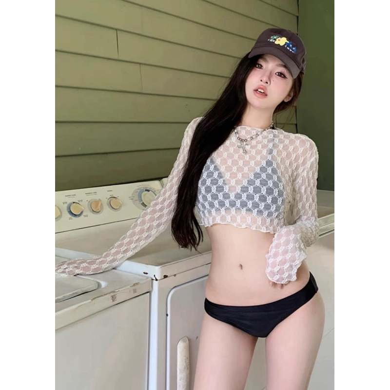 Set Bikini Đồ Bơi Nữ 4 Chi Tiết Áo Lưới Chồng Khăn Quấn Lưới Sang Chành 2024 BELLA