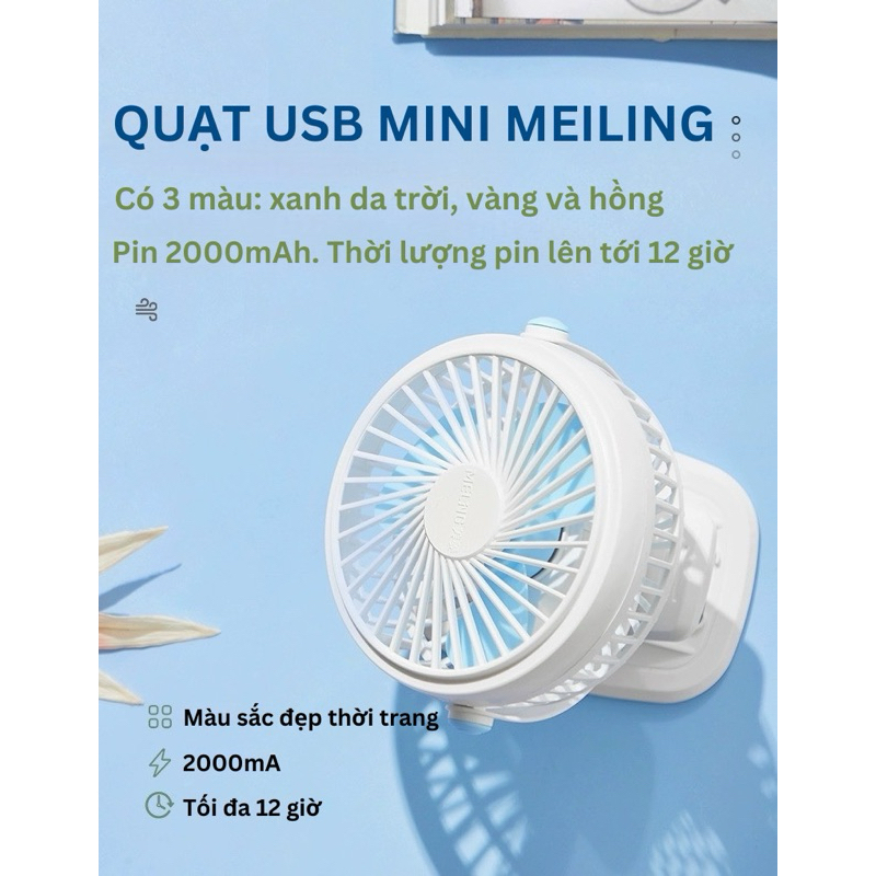 Quạt Tích Điện Để Bàn MELING - Quạt Kẹp Mini MELING Pin Khủng Kẹp Xoay 720 Độ Chạy Cực Êm Sử Dụng 6 Giờ Liên Tiếp