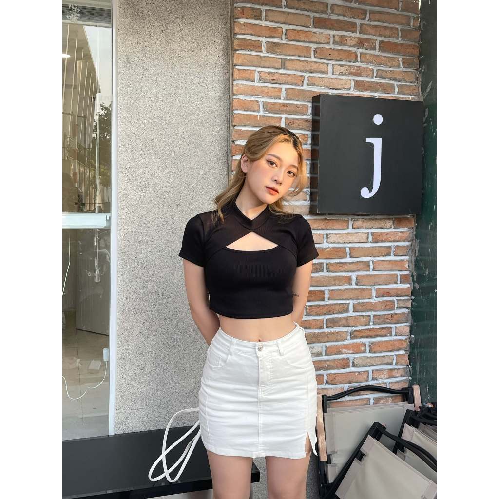Set áo croptop bo gân tay ngắn mix áo 2 dây BORAM SG