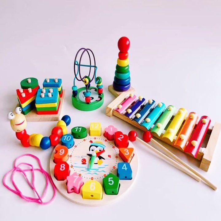 Bộ Đồ Chơi Bằng Gỗ Cho Bé Combo Gỗ 6 Món, Đồ Chơi An Toàn Cho Bé - Đồ Chơi Cho Bé PUKAPI