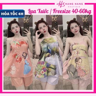 Đồ ngủ nữ 40-60kg, đồ ngủ 2 dây yếm quần đùi in 1 mặt lụa xước mềm mát 60CS28, đồ bộ nữ đồ mặc nhà dễ thương sang chảnh