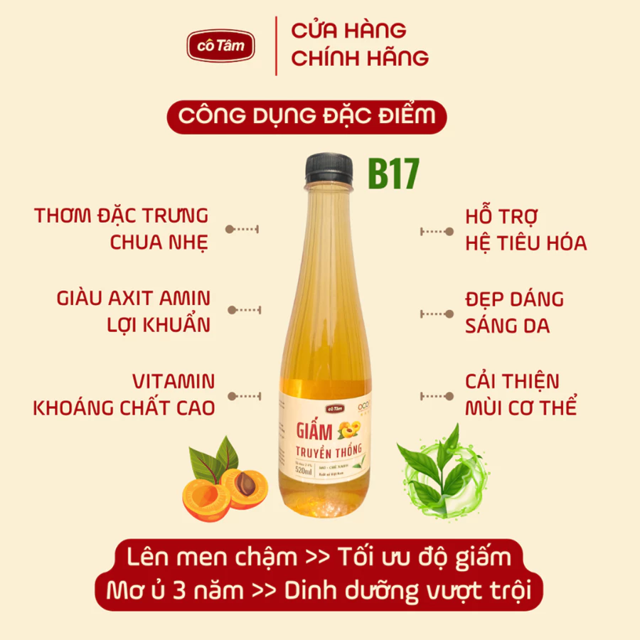Giấm Cô Tâm chai 520ml gia vị làng Bách Cốc lên men 6 tháng chum sành