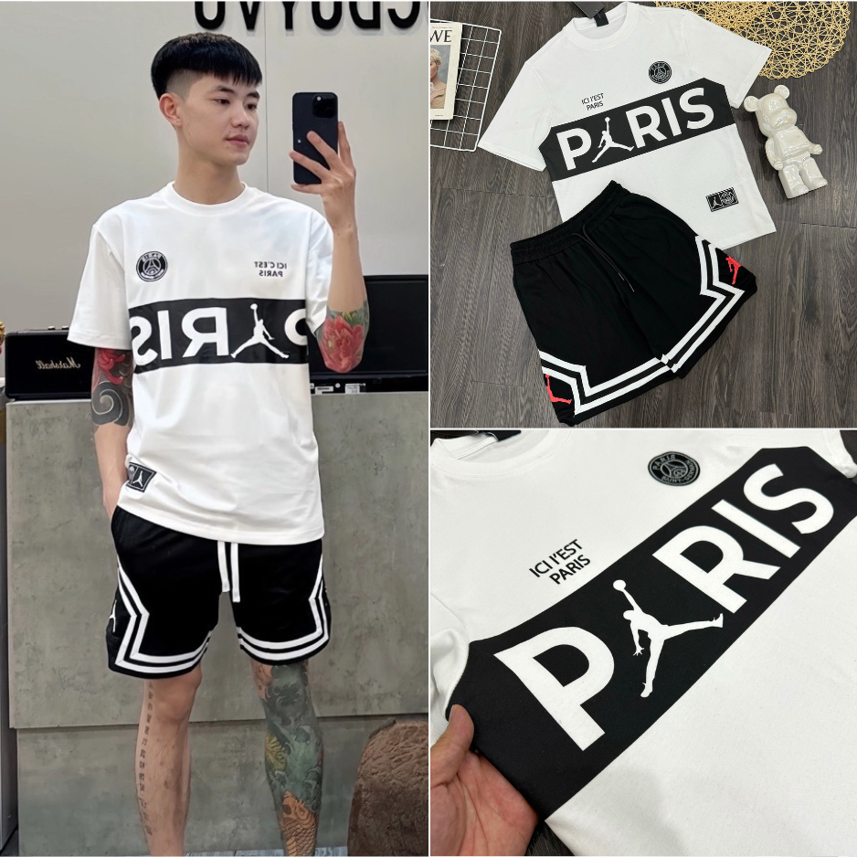 Bộ Quần Áo, Bộ Paris Nam In Hoạ Tiêt Chữ Pa Rít Trước Ngực Kẻ Ngang ...