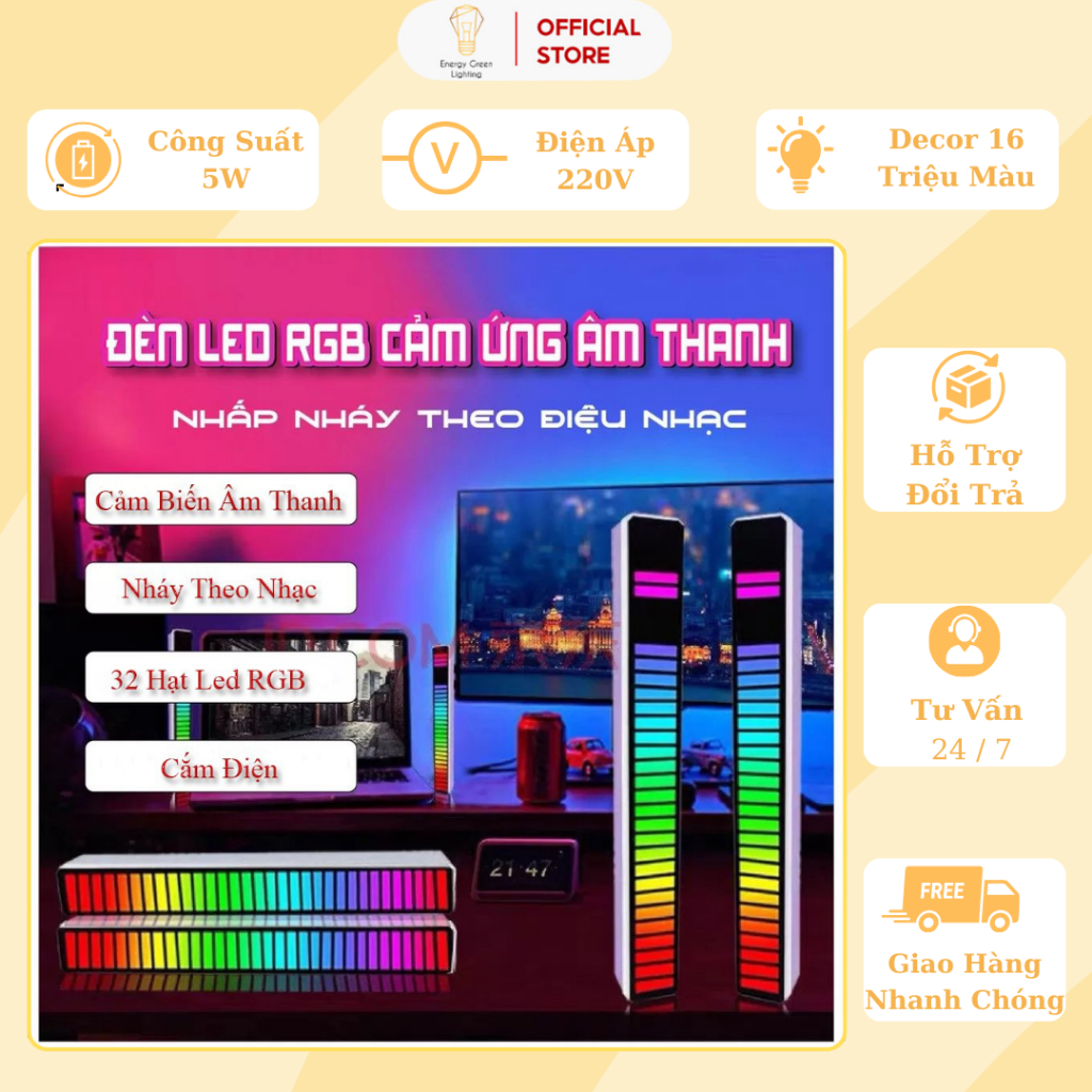 Ảnh Đèn LED RGB Energy Green Lighting SF06 Nháy Theo Nhạc - Decor 16 Triệu Màu Cảm Ứng Âm Thanh 1