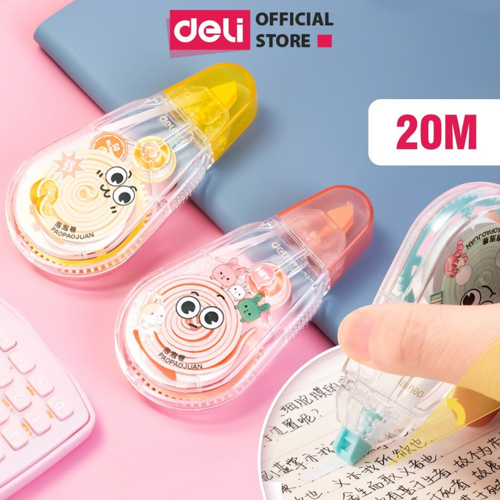 Bút Xóa Băng Học Sinh 20M Xinh Xắn Deli - Xóa Sạch Bám Dính Tốt Khô Nhanh Viết Đè Lên Ngay Băng Kéo Văn Phòng Nhiều Màu