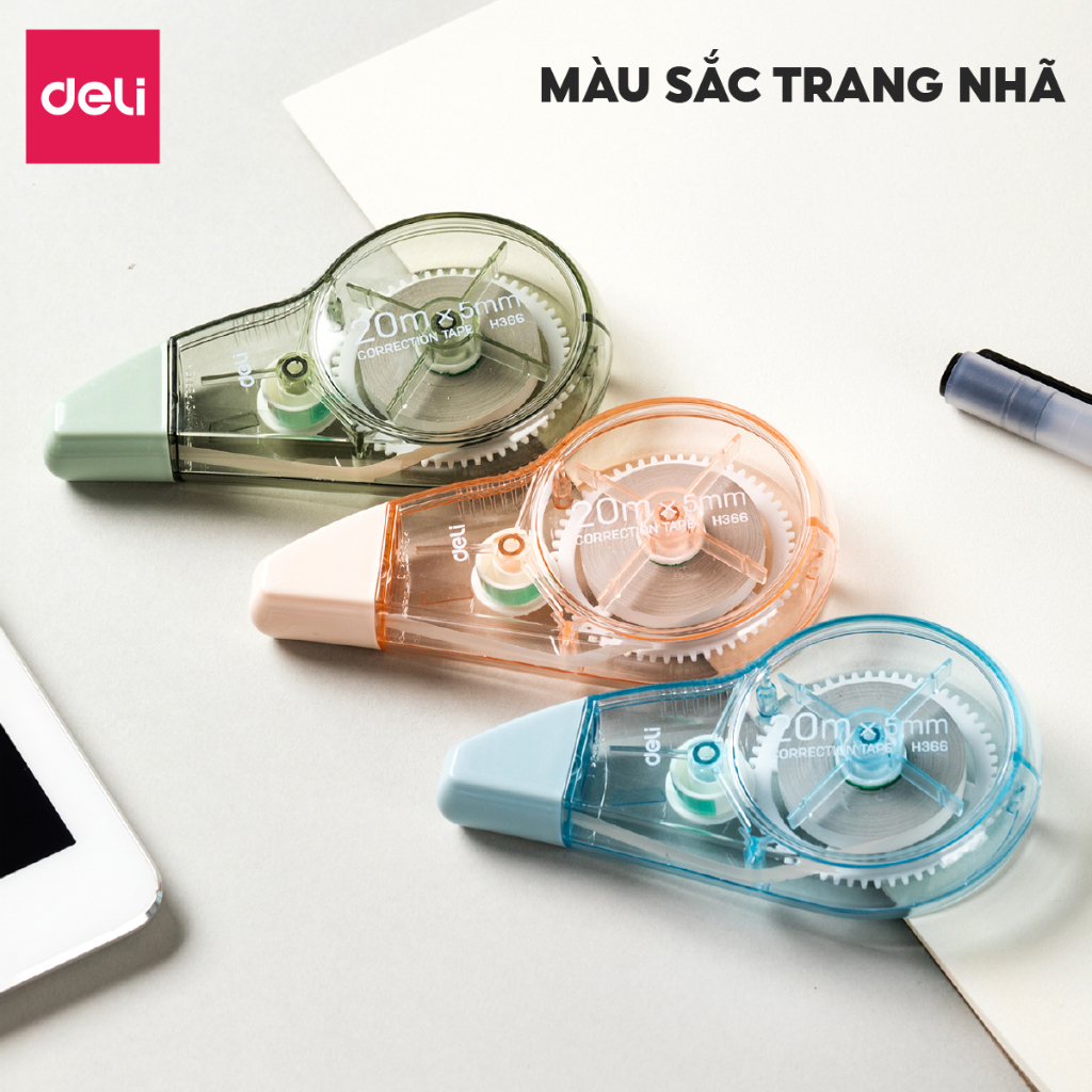 Bút Xóa Băng Học Sinh 20M Xinh Xắn Deli - Xóa Sạch Bám Dính Tốt Khô Nhanh Viết Đè Lên Ngay Băng Kéo Văn Phòng Nhiều Màu