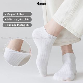 Combo 4 đôi tất vớ nam ngắn cổ GOMTAT, hoạ tiết gân chìm trơn màu chất liệu cotton khử mùi, mềm mại - NT2-FIVE-2005-CB4