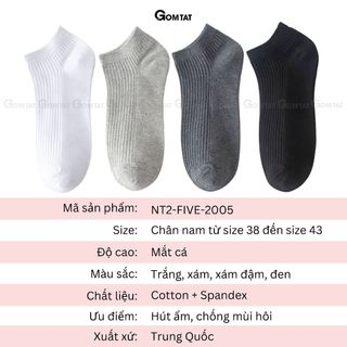 Combo 4 đôi tất vớ nam ngắn cổ GOMTAT, hoạ tiết gân chìm trơn màu chất liệu cotton khử mùi, mềm mại - NT2-FIVE-2005-CB4