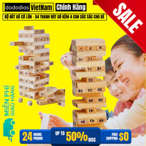 Bộ Đồ Chơi Bằng Gỗ Tự Nhiên - Rút Gỗ 54 Thanh Tặng 4 Con Súc Sắc - Hàng Chính Hãng Dododios