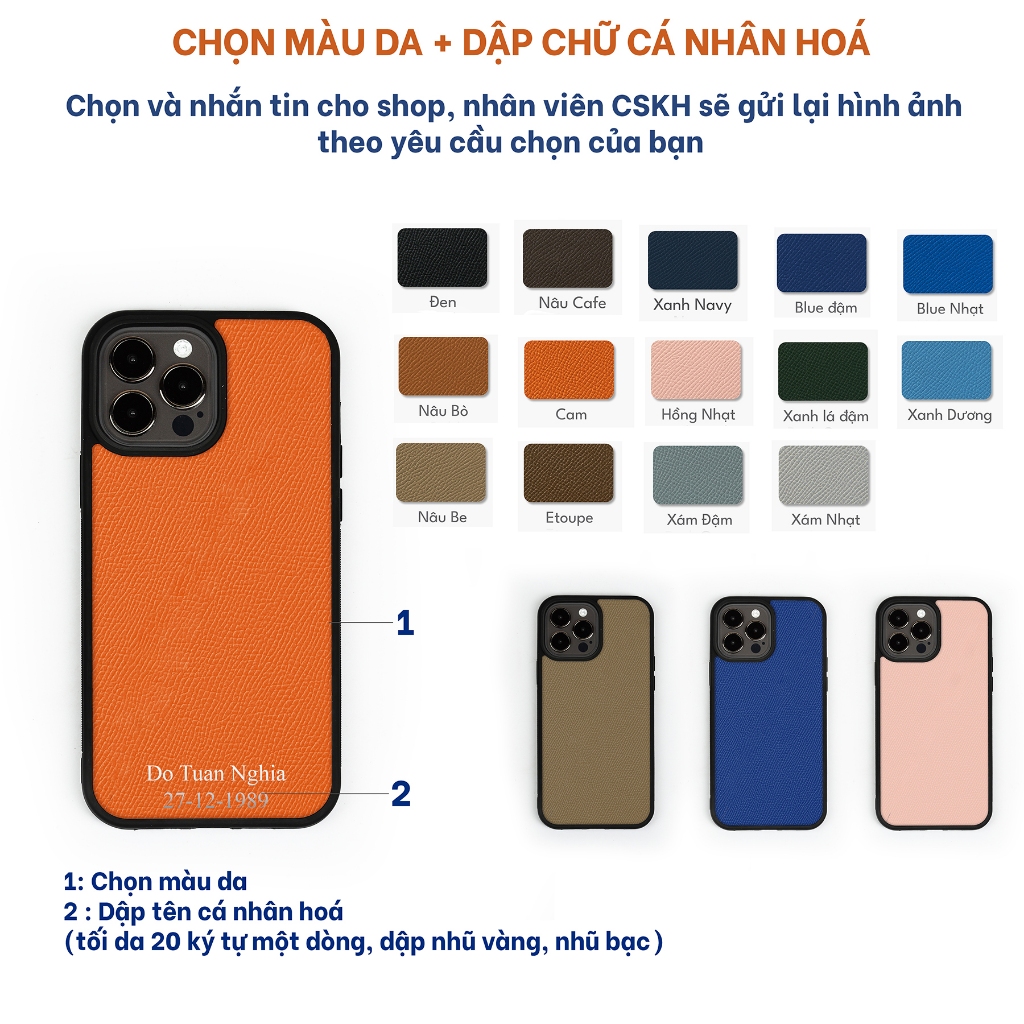 Ảnh Ốp lưng Iphone thủ công da epsom cao cấp- màu đơn sắc- viền TPU chống sốc Bụi Leather 4
