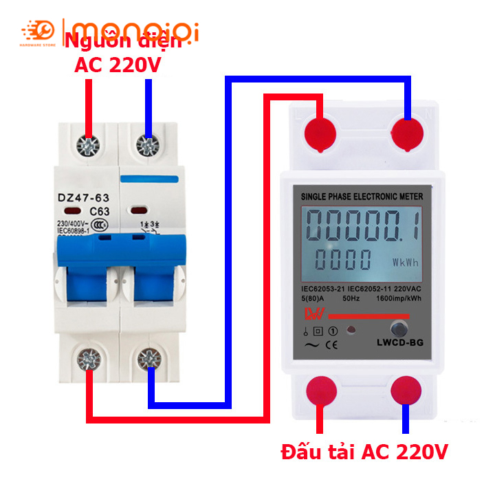 Công tơ điện tử 1 pha 80A LW thiết bị đo công suất, đồng hồ đo điện ...