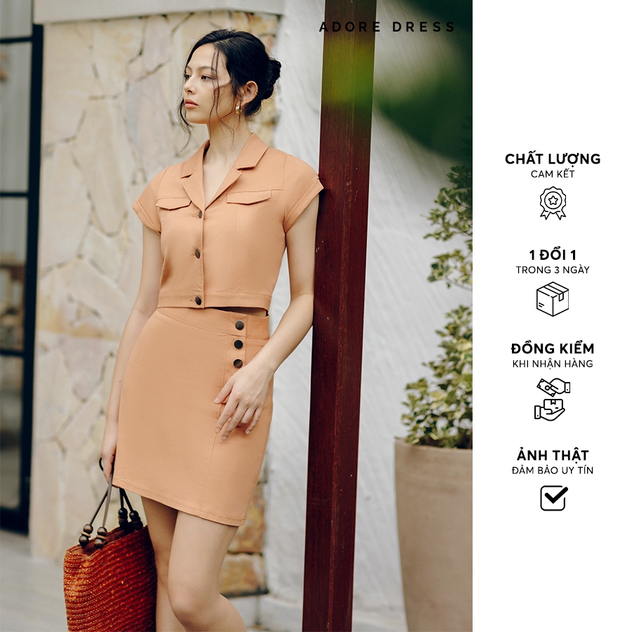 Chân váy mini thô kaki cam khuy kim loại 411SK1017 ADORE DRESS