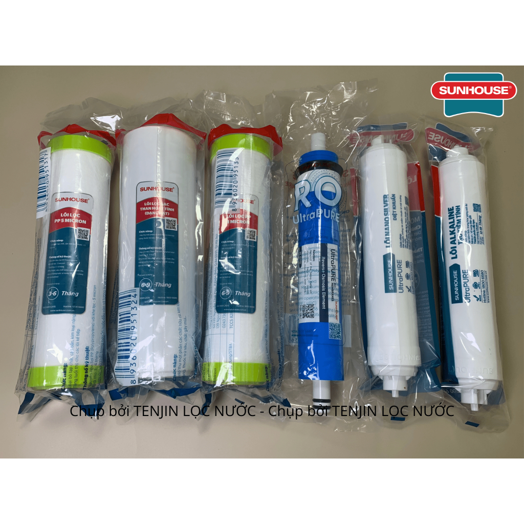 Combo 6 Lõi Lọc Nước SUNHOUSE Mới Cắm Nhanh Chính Hãng Gồm 123 + Màng RO Sunhouse V7 + Alkaline Nano Model SHA88512KV