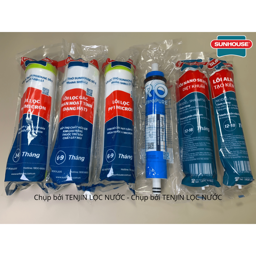 Combo 6 Lõi Lọc Nước SUNHOUSE Mới Cắm Nhanh Chính Hãng Gồm 123 + Màng RO Sunhouse V7 + Alkaline Nano Model SHA88512KV