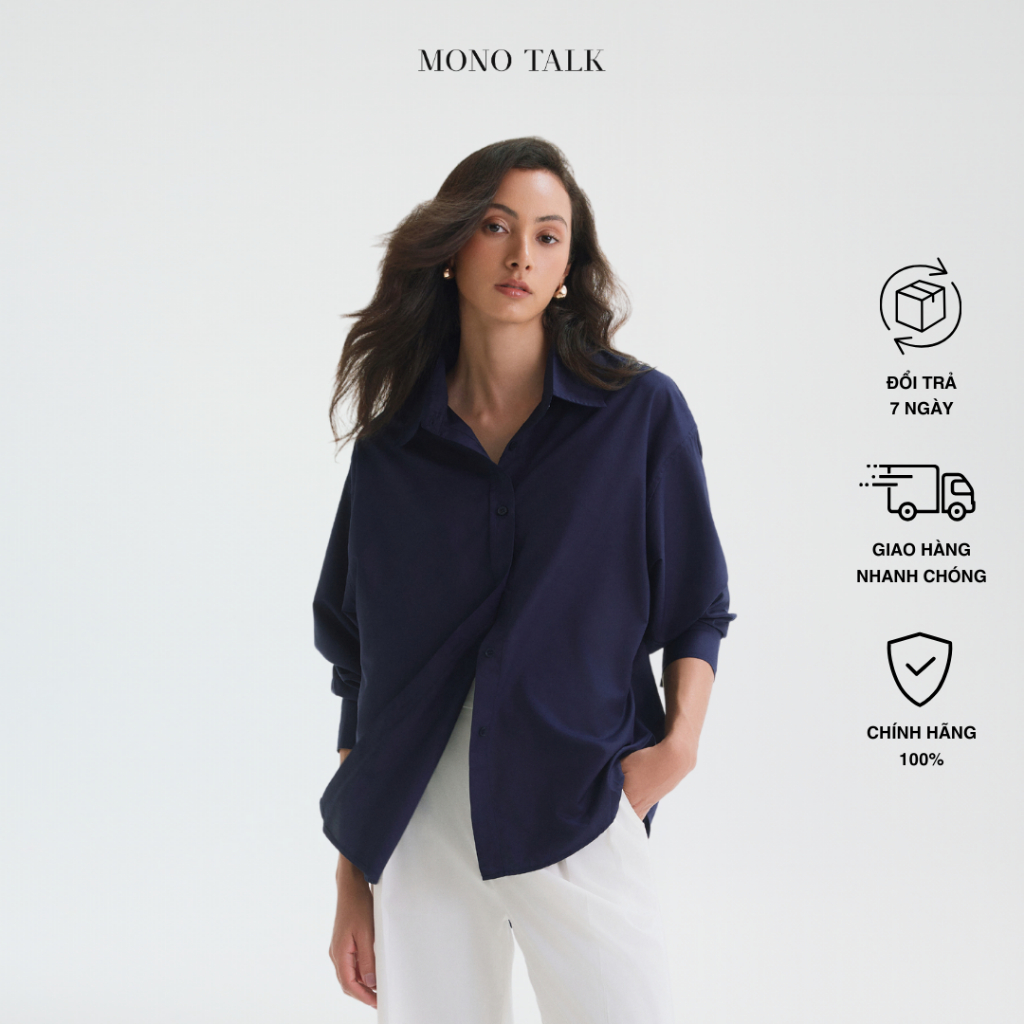Ảnh Áo sơ mi oversized MONO TALK (navy) vải poplin hạn chế nhăn, mềm mát T10001FT 1