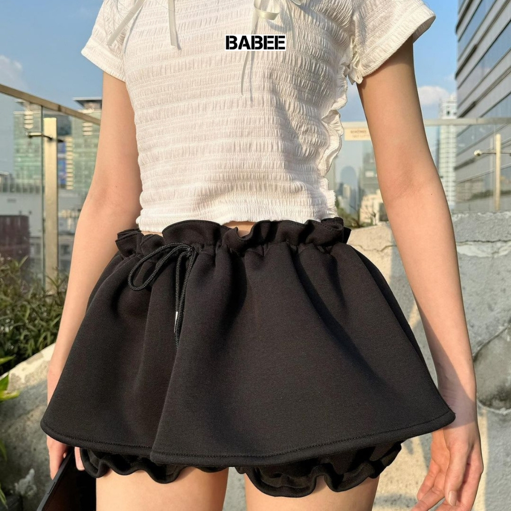Chân Váy Nữ BABEE Dáng Ngắn Kiểu Xòe Có QUẦN TRONG Phối Dây Rút Eo Phong Cách Trẻ Trung Năng Động
