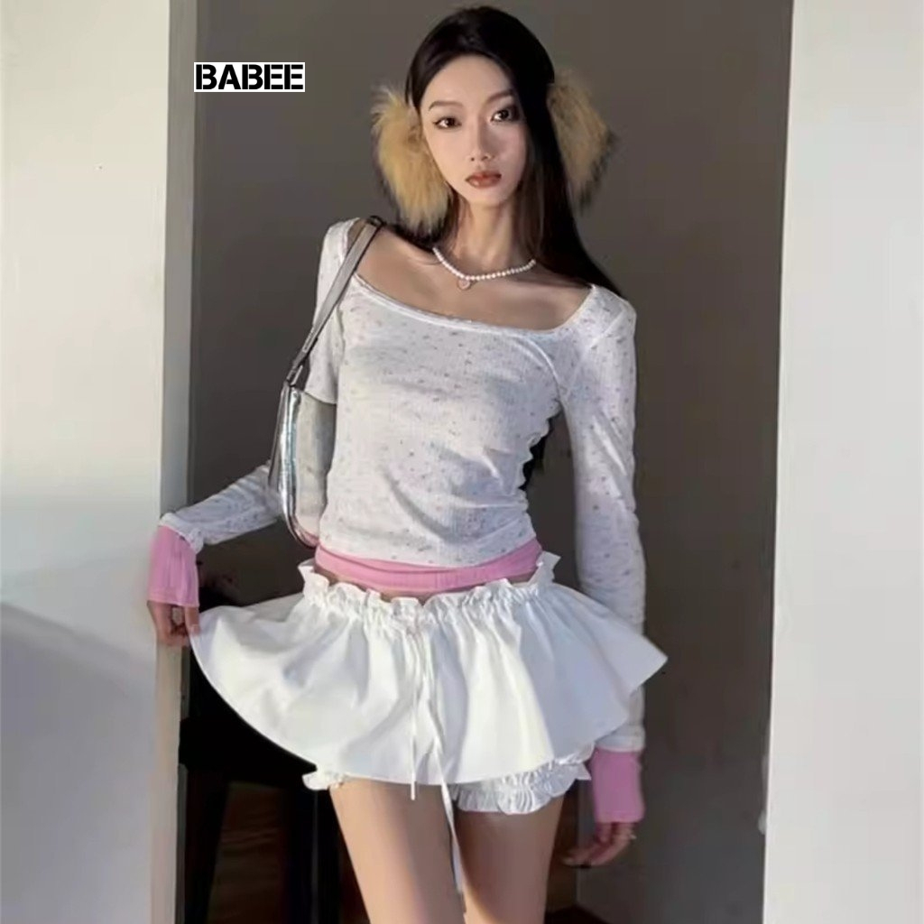 Chân Váy Nữ BABEE Dáng Ngắn Kiểu Xòe Có QUẦN TRONG Phối Dây Rút Eo Phong Cách Trẻ Trung Năng Động