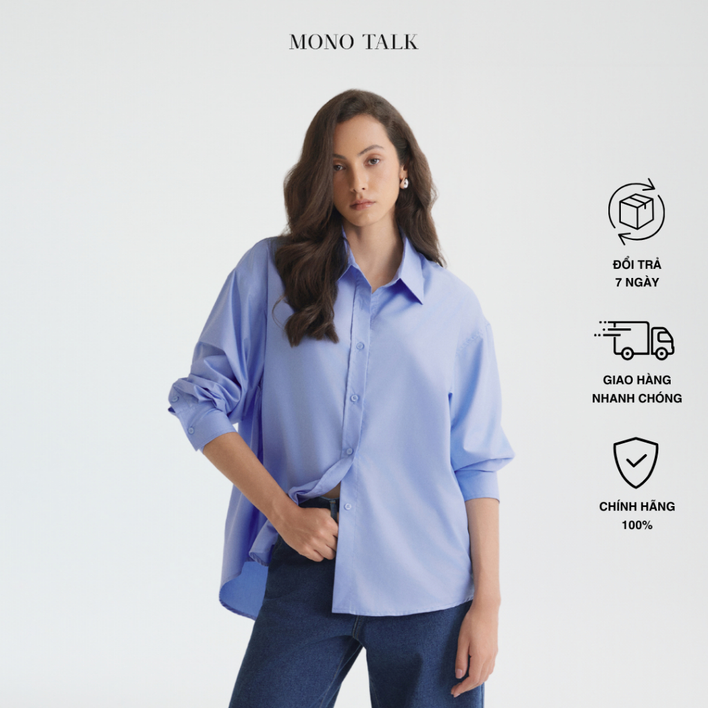 Ảnh Áo sơ mi oversized MONO TALK (xanh da trời) vải poplin hạn chế nhăn, mềm mát T10001FT 1