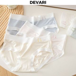 Quần lót nữ thun cotton cạp vừa tôn dáng đáy may chắc chắn kháng khuẩn in logo dễ thương DEVARI LY03