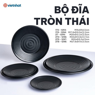 Đĩa Tròn Thái Gân Nhám Màu Đen, Be Đủ Size Nhựa Việt Nhật Cao  Cấp Cam Homeware