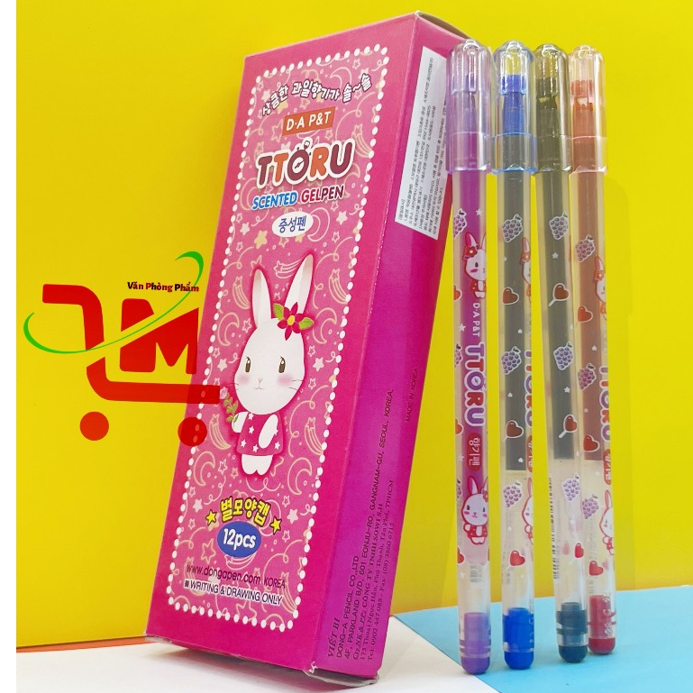 Hộp 12 Bút Gel Hàn Quốc D.A P&T TTORU / 0.4mm / Mực Xanh, Đỏ, Đen, Tím ...