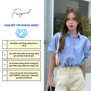 Áo sơ mi nữ trơn tay ngắn Forgirl áo sơ mi basic cổ đức T055