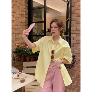 Áo sơ mi nữ trơn tay ngắn Forgirl áo sơ mi basic cổ đức T055