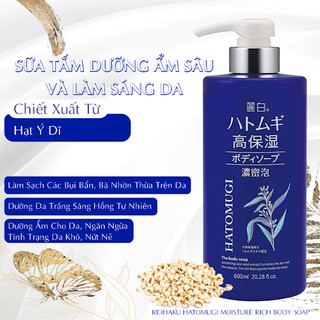 Sữa Tắm Dưỡng Ẩm Sâu & Làm Sáng Da Reihaku Hatomugi Chiết Xuất Hạt Ý Dĩ  Nhật Bản (600ml)