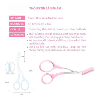 Kéo tỉa lông mày, kéo cắt tỉa lông mày có lược, dụng cụ tỉa lông mày thép không rỉ tạo hình lông mày