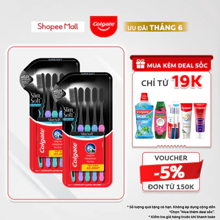 Bộ 10 Bàn chải Colgate SlimSoft Charcoal than hoạt tính kháng khuẩn siêu mềm mảnh